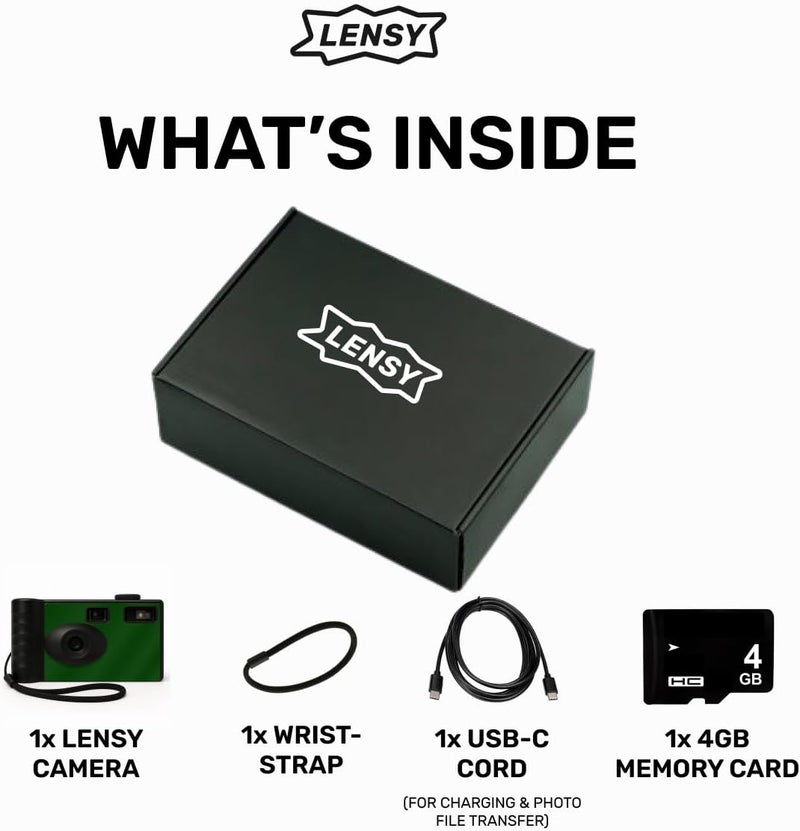Lensy كاميرا رقمية بدون شاشة | أربعة فلاتر مدمجة | قابلة لإعادة الشحن، 8 ميجابكسل، خفيفة الوزن، بدون تركيز، فلاش تلقائي، سهلة الاستخدام، صور بأسلوب الفيلم الكلاسيكي (أخضر غابة) - Image 3